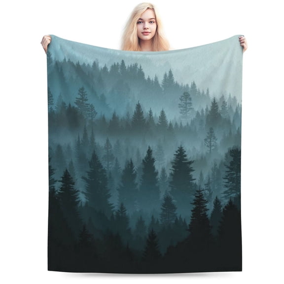 Tree Blanket Misty Pine Forest Foggy Wilderness Cozy Soft Throw Blanket Couch Sofa Bed 50x40