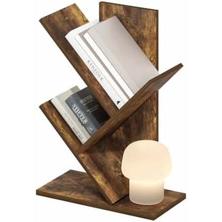 Tree Book Shelf, 3-Tier Bookshelf, Tree Bookcase for Room Decor, 8.4 x 15.7 x 21.3, for Living Room, Bedroom, Home Office, Amber Pine