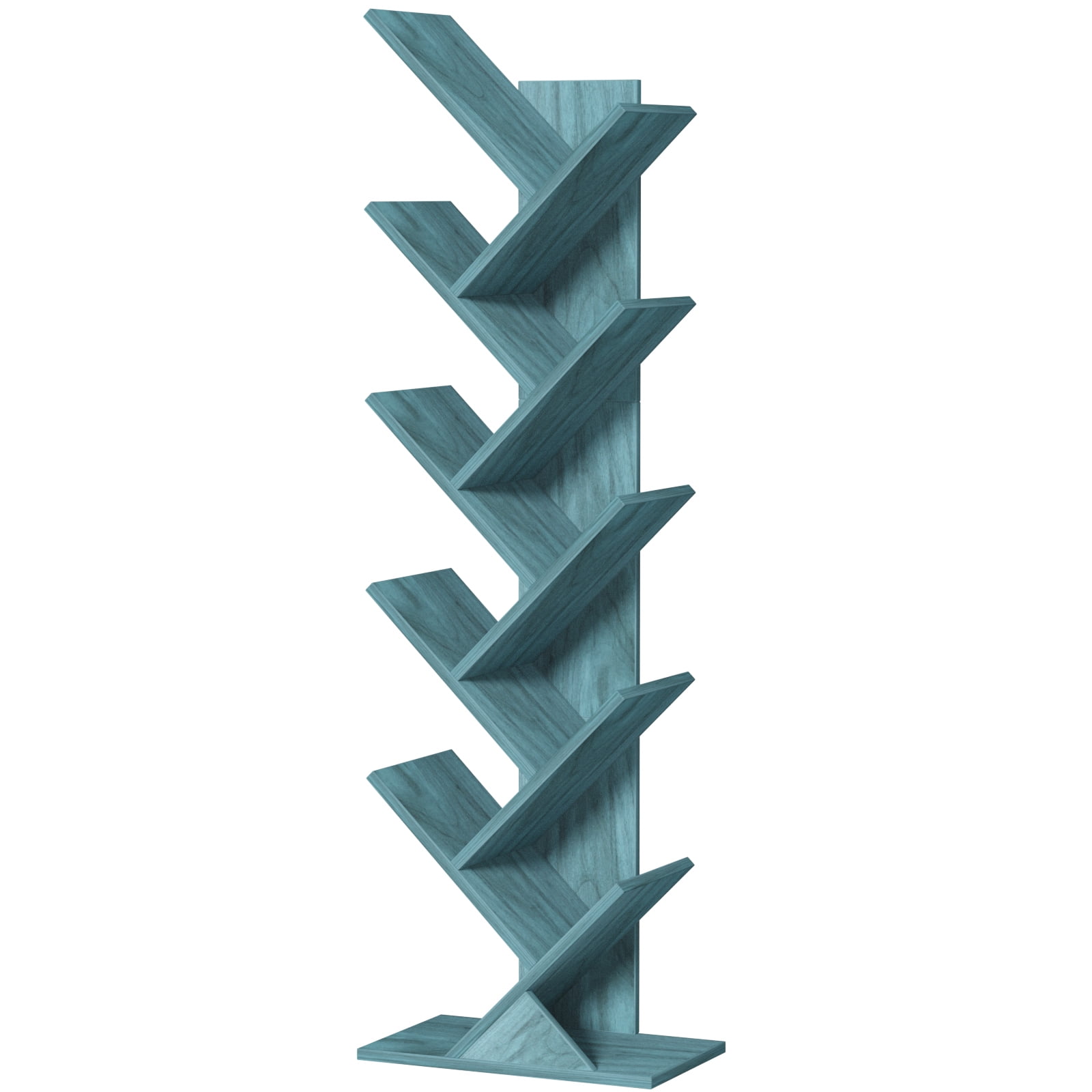 Tree Bookshelf 10-Tier Floor Standing Tree Bookcase, Wood Bookcase, Desk Display Bookshelves for Office, Study, Blue
