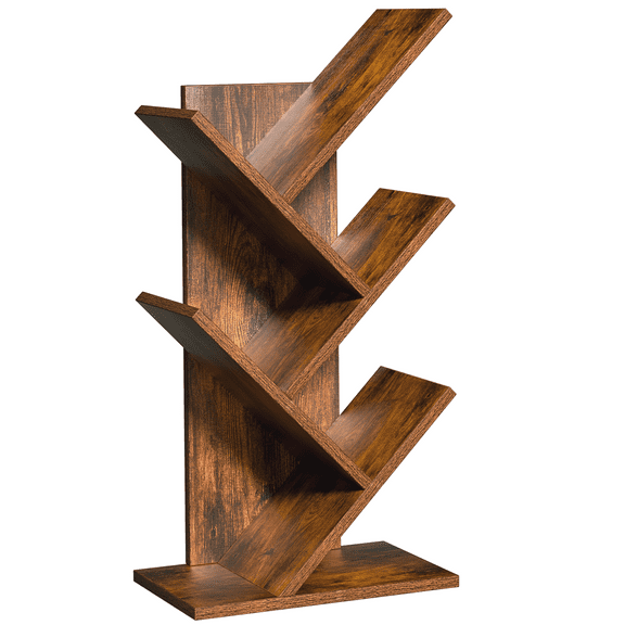 Tree Bookshelf 5-Tier Floor Standing Tree Bookcase, Brown Desktop Bookcase,Modern Desk Display Storage Bookshelves for Office, Living Room