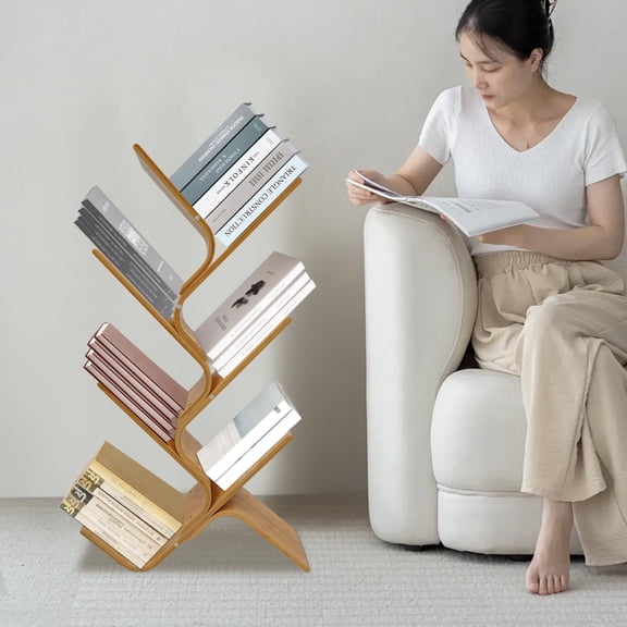 Tree Bookshelf, 6-Branch Modern Display Stand for Books, Plants & Decor, Space-Saving Floor Shelf for Living Room or Nursery