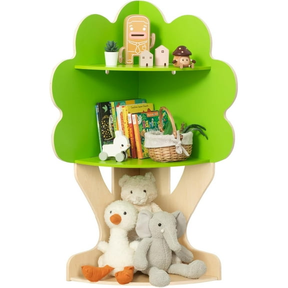 Tree Bookshelf for Kids Reading Nook, Corner Bookcase Toy Storage for Playroom, Classroom, Playroom, Nursery