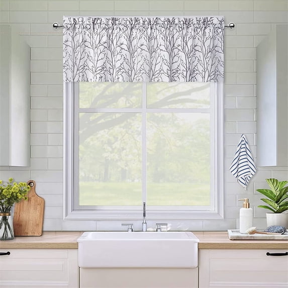 Tree Branch Abstract Pattern Small Curtain, Rod Pocket Blackout Short Curtains Valance