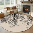 thumbnail image 1 of Tree Branch Bird Round Living Room Rugs 7 ft, Light Brown Background Black Deadwood Washable Area Rug with Non-Slip Sturdy Edge Binding Round Carpet for Kitchen Office Bedroom, 1 of 9