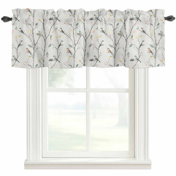 Tree Branch Birds Window Valance Curtain Colorful Leaves Rod Pocket Short Curtain for Living Room, Bedroom & Kitchen Window Decor 42x12in