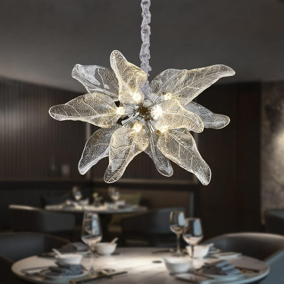 Tree Branch Chandelier Modern Dining Room Chandelier, D33.5in Silver and Clear Leaf Chandeliers for Living Room, Bedroom, Foyer, Staircase 12-Light