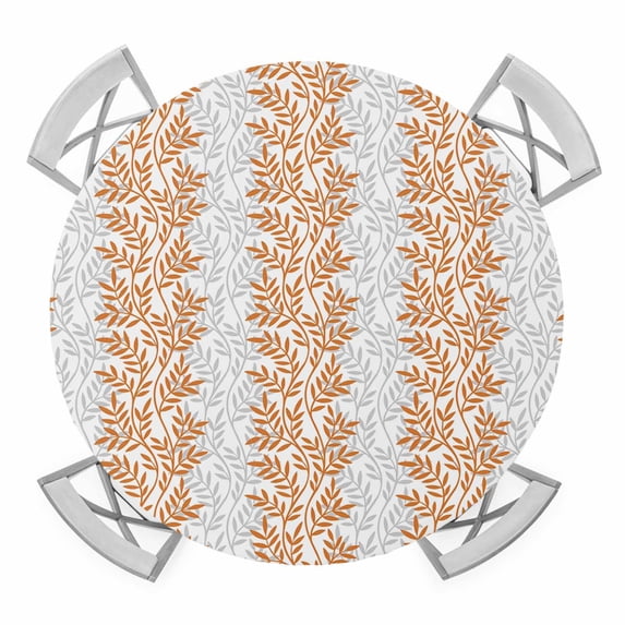 Tree Branch Elastic Fitted Round Table Cover Tangerine Grey Waterproof Outdoor Tablecloth for Holiday Party, Picnic, Patio & Dining Fits Tables Up to 55"-60"