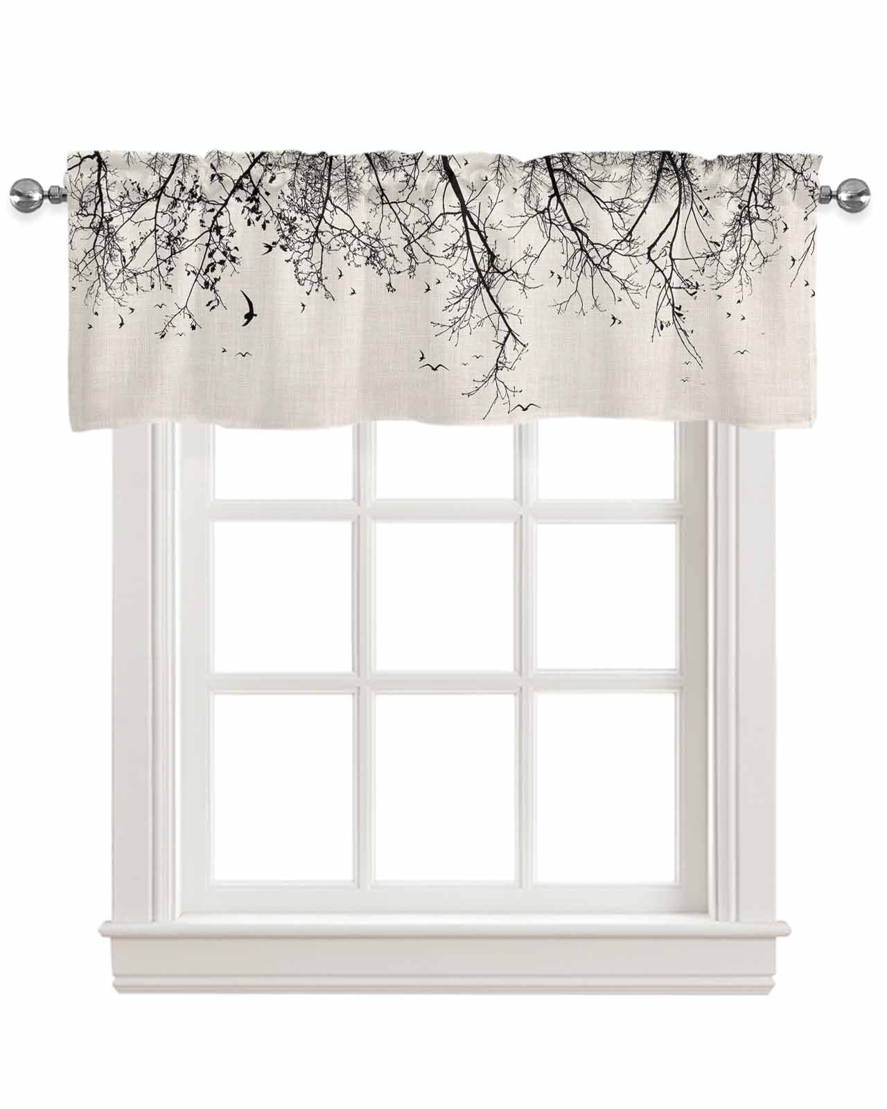 Tree Branch Linen Curtain Valance for Bedroom/Bathroom/Kitchen/Office/Living/Dining Room Window,Abstract Watercolor Rustic Farmhouse Pocket Topper Drapes Decorative Cafe Drapery Panel 54"x18"