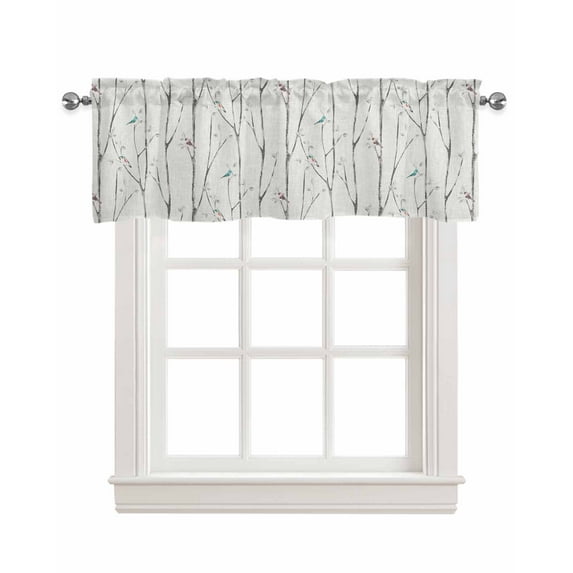 Tree Branch Linen Curtain Valance for Bedroom/Bathroom/Kitchen/Office/Living/Dining Room Window,Forest Birds Abstract Watercolor Farmhouse Rod Pocket Topper Decorative Cafe Drapes Panel 54"x18"