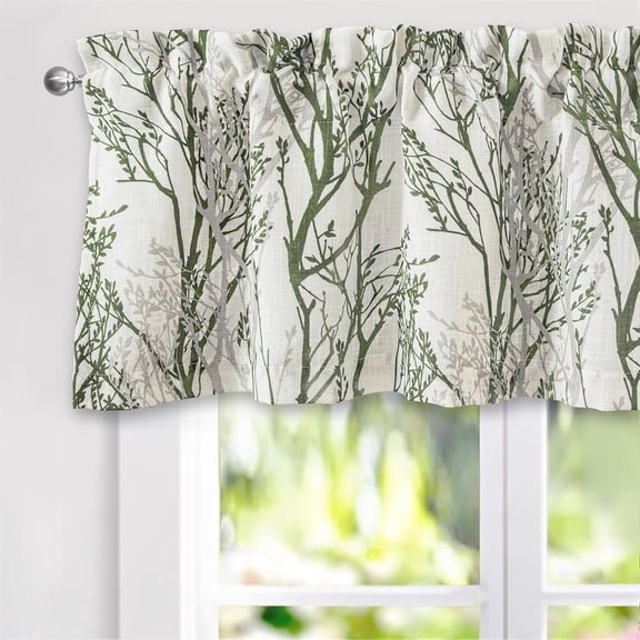 Tree Branch Linen Lined Valance Double Layer Thermal Insulated Room Darkening Blackout Valances 3 Inch Rod Pocket Short Window Valance for Living Room Bathroom 52 Inch by 18 Inch Loden Green