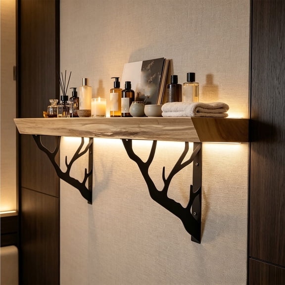 Tree Branch Metal Wall Shelf Set Of 2, VVQ Black Iron Decorative Corner Shelf Branch Shaped Wall Mount Support Bracket for Living Room