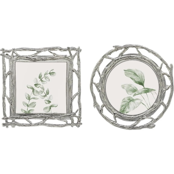 Tree Branch Mini Frame Set/Set of 2 / 2x2 in | for Tabletop Display | Perfect for Home Decor, Wedding, Graduation, Or Milestone Photos (Silver)
