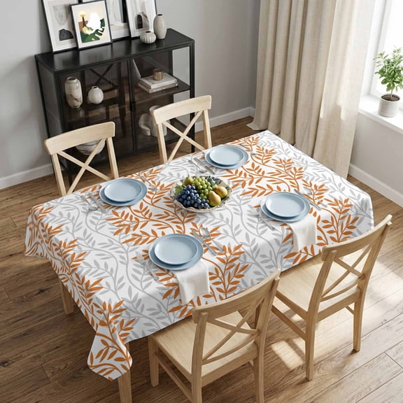 Tree Branch Rectangle Tablecloth 52x70 Inch Tangerine Grey Waterproof Polyester Tablecloth for Dining Table, Washable Table Cover for Kitchen Dining Room Wedding Decoration,Stain Resistant