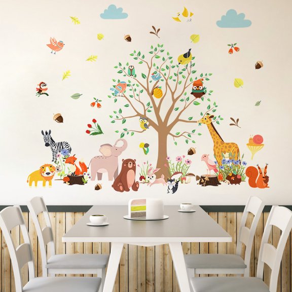 Tree Branches Animal Wall Decals - Peel & Stick Nature Removable Wall Decals for Bedroom, Living Room, Kids Room Decor - Self-Adhesive Home Decor Mural (Set of 1)