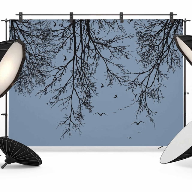 Tree Branches Bird Photography Backdrop 7x5FT, Blue Background Black ...