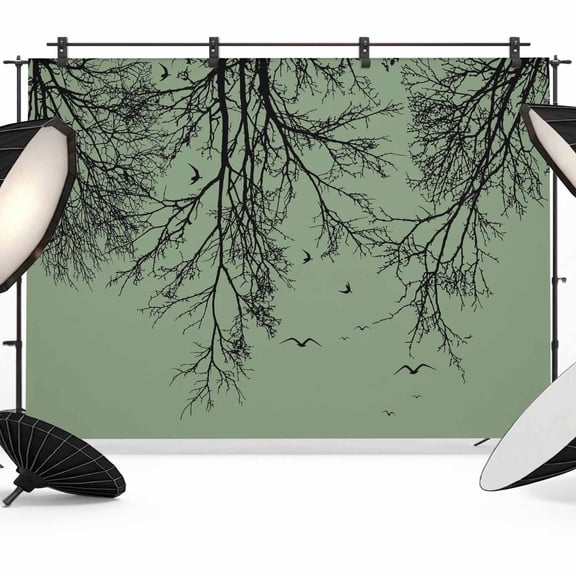 Tree Branches Bird Photography Backdrop 7x5FT, Green Background Black Deadwood Photo Backdrops, Background for Photography Studio Photo Studio Background, Back Drop for Photoshoot