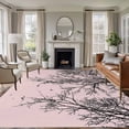 thumbnail image 1 of Tree Branches Bird Washable Living Room Rugs 6'x9', Pink Background Black Deadwood Low Pile Throw Large Area Rug Non-Slip Sturdy Edge Binding Carpet for Dining Room Kitchen Office, 1 of 9