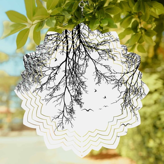 Tree Branches Bird Wind Spinner for Garden Yard 8In, Black Deadwood Vintage Abstract 3D Stainless Steel Kinetic Hanging Wind Spinners Rustproof Outdoor Decor for Lawn Patio Home