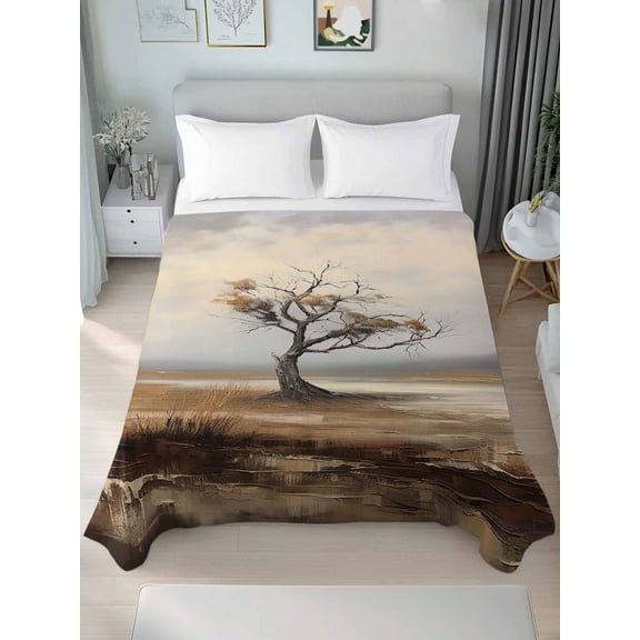 Tree Branches, California King Size Flat Sheet, Wrinkleproof & Fadeproof Cooling Flat Bed Sheet Only, Wild Leaves Forest Abstract Painted Art Breathable Soft Bedding Top Sheets 108 x 98 Inches