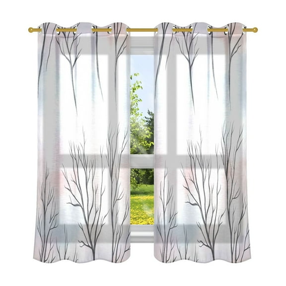 Tree Branches Pastel Pattern Breathable Sheer Curtains 63x52in Soft Light Filtering, UV Protection and Thermal Insulation