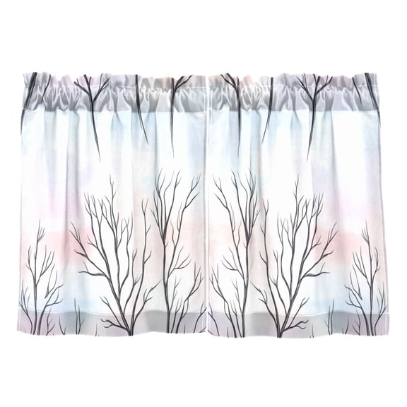 Tree Branches Pastel Pattern Kitchen Curtains Tier Set 27x24 Inch 2 Panels Semi Sheer Light Filtering Privacy UV Protection