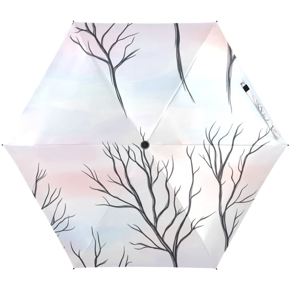 Tree Branches Pastel Pattern Umbrellas for Sun Auto Open Close UV50+ Waterproof 5-Fold Compact Fiberglass Frame