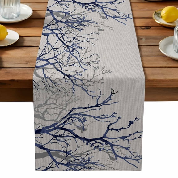 Tree Branches Table Runner, Abstract Gradient Purple Black Tree Silhouette Grey Washable Kitchen Table Runners Dress Scarves for Dining Table Decorations Party, 13x90in