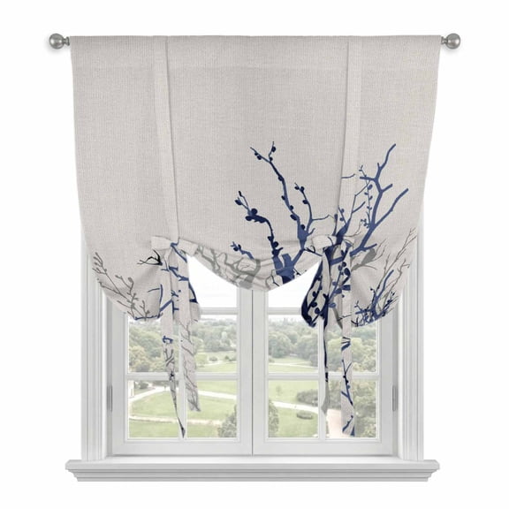 Tree Branches Tie Up Curtain for Window, Abstract Gradient Purple Black Tree Silhouette Grey Adjustable Tie Up Balloon Curtain Valances Rod Pocket Window Treatment for Kitchen Bedroom 34"x45"
