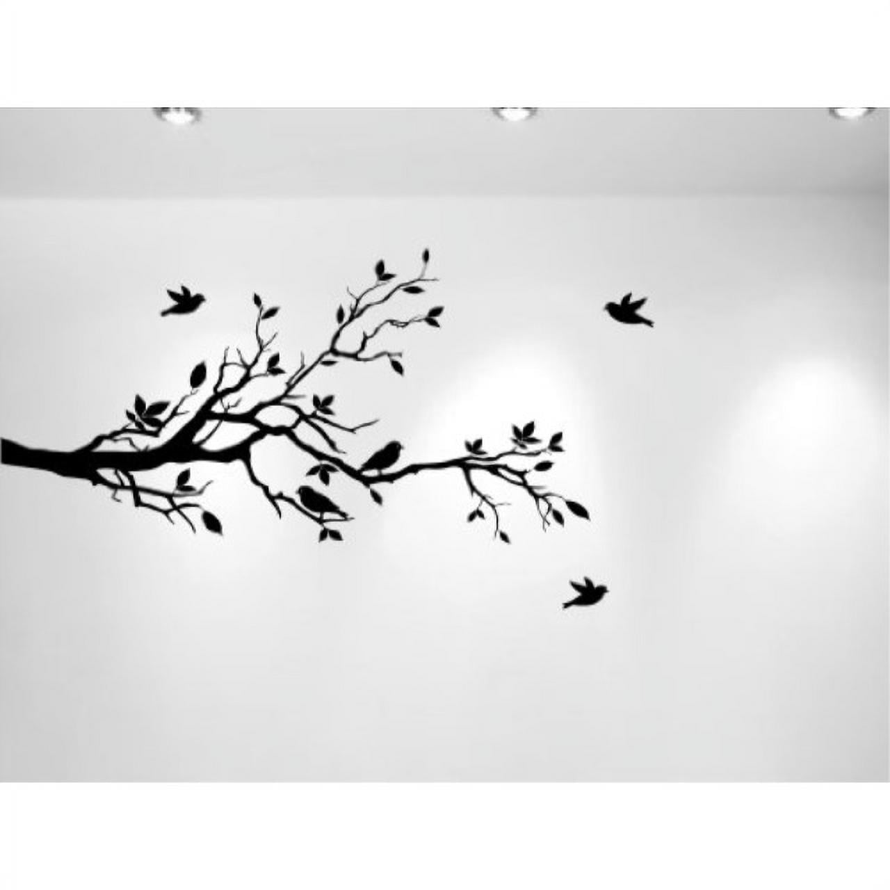 Matte Black Tree Branches and Birds Nursery Wall Decal