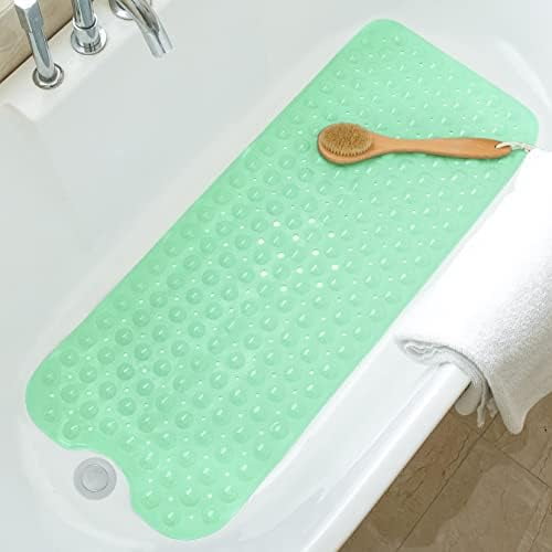 Tree Bud Bathtub Mats for Shower Tub Non-Slip Bath Mat 39 x 16 Inch Extra Long Shower Mat, Bath Tub Mat for Bathroom with Machine Washable, BPA Free for Kids (Pea Green)