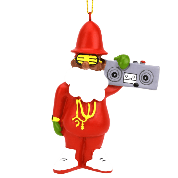 Tree Buddees Funny Retro Hip Hop Rapper Santa Claus Christmas Ornament, 80s 90s Throwback, Boombox Bling, Hand-Painted