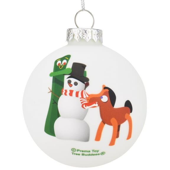 Tree Buddees Gumby and Pokey Building a Snowman Glass Ornament Limited Edition