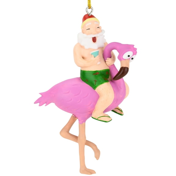 Tree Buddees Santa Riding a Pink Flamingo Tropical Christmas Ornament Decoration
