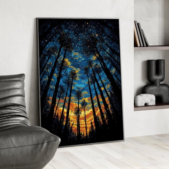 Tree Canopy Sunset Starry Night Sky Wall Art Poster Or Print, Forest ...