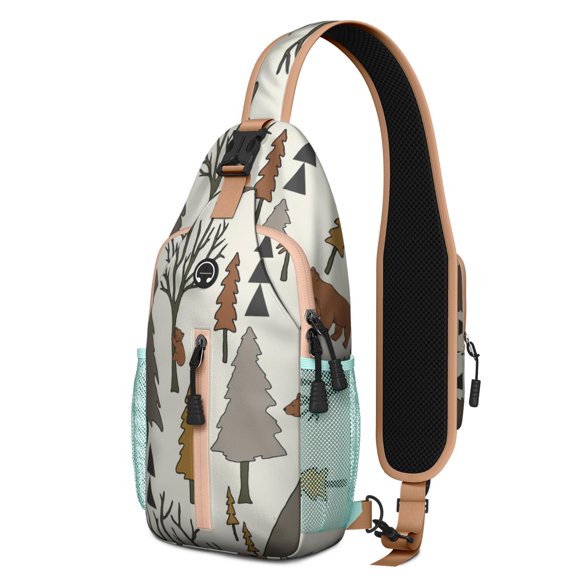 Tree Cartoon Pattern Design Sling Backpack for Women Men – Reinforced stitching, Sturdy plastic buckle, Anti-theft back pocket – Artistic Pattern Design for Travel, Hiking, Outdoor