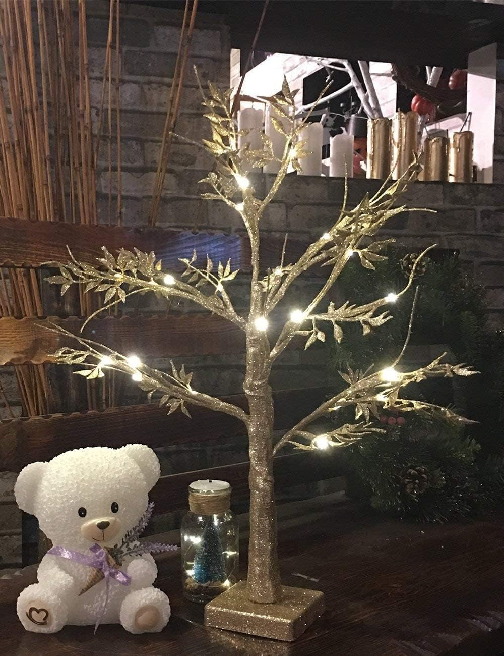 Tree Christmas Holiday Centerpiece PreLit Mini Glitter Twig Tree