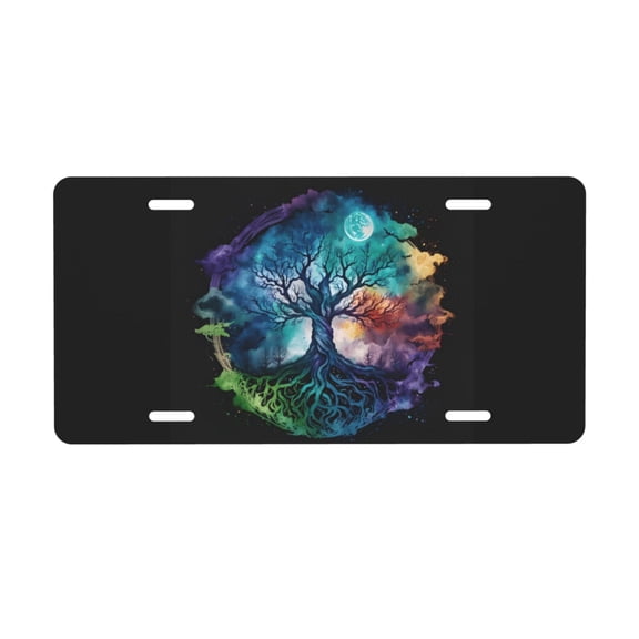 Tree Circle License Plate with 4 Holes,Novelty Aluminum Metal Car Plate Vanity Tag Decorative Car Front Accessories for Women Men,6"x12"