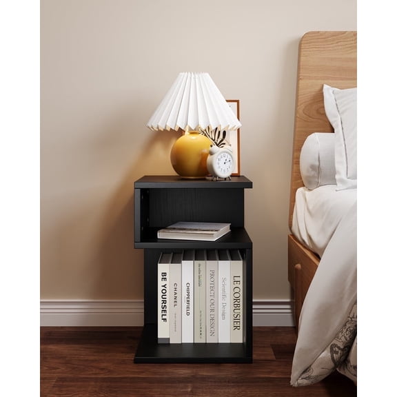 Tree City 20'' S-Shaped End Table and Bookcase With Open Storage Shelves,Black,set of 2