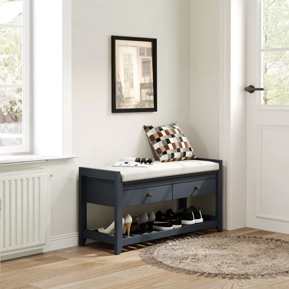 ZARKEA 2-in-1 Entryway Cushioned Shoe Cabinet Bench, Blue