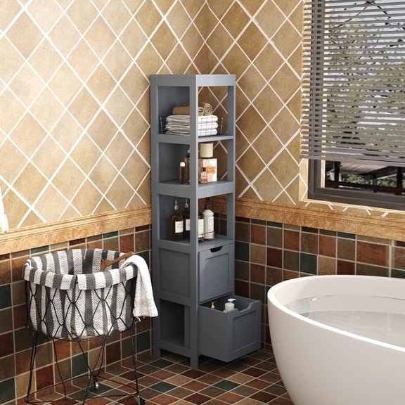 Balance Casa - 57" Tall Slim Bathroom Storage Cabinet with Shelves & Drawers  Waterproof Tower Organizer