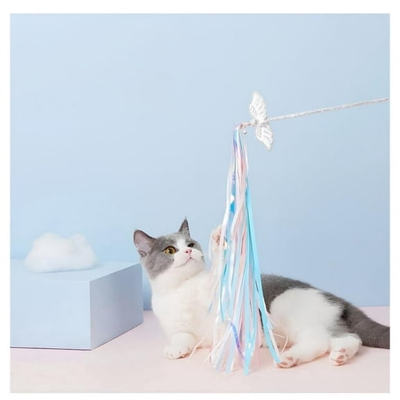 Fairela Angel Wand Cat Teaser Toy with Rainbow Tassels for Indoor Cats to Chase and Exercise,Set of 2