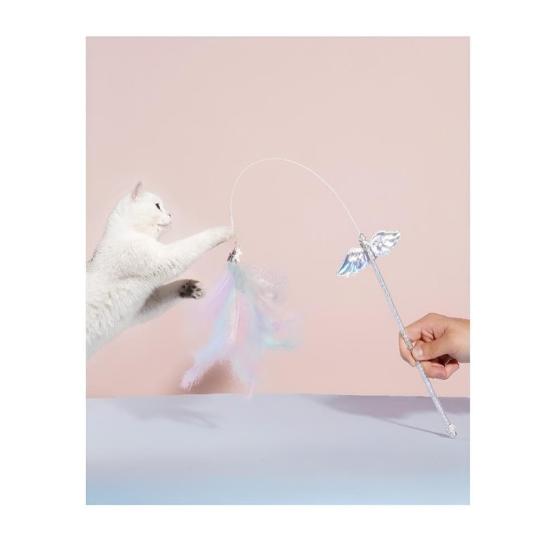 Tree City Creative Silver Cat Teaser - Colorful Feather Pet Interactive ...