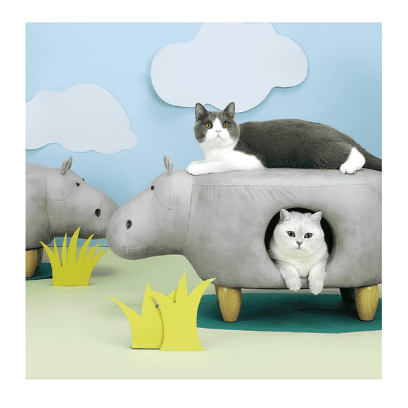 Fairela Cute Hippo Styled Shoe Bench with Hidden Cat Bed,Pets & Humans Share Home Decor