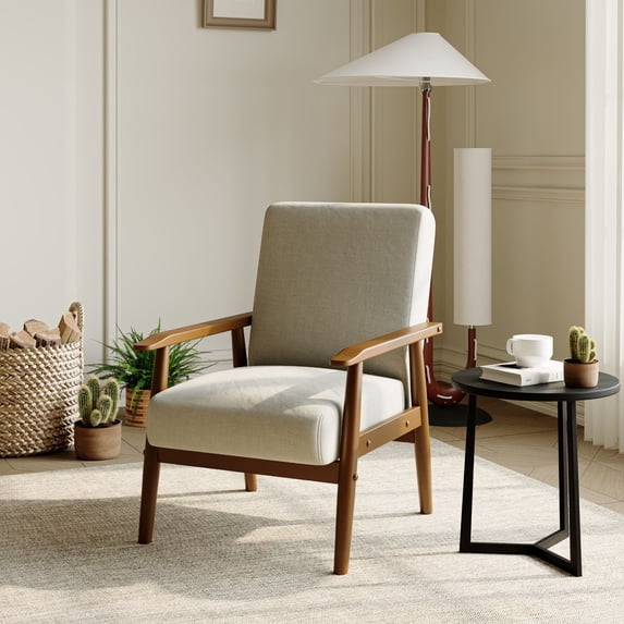 ZARKEA Linen Accent Chair - Linen Accent Chair Living Room Chair with Soft Padded Seat & Backrest