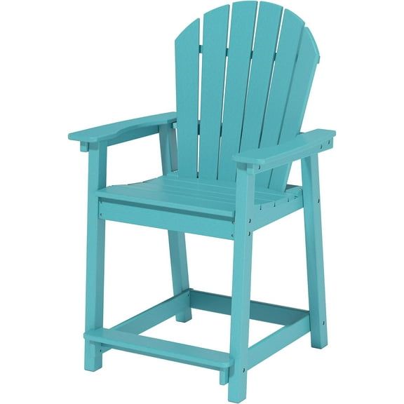 Tree City Tall Adirondack Chair, Heavy-Duty HDPE Outdoor Bar Height Chair, Weather-Resistant Counter Height Patio Chair with Ergonomic Back & Armrests for Deck, Porch, Garden & Poolside，Light Blue
