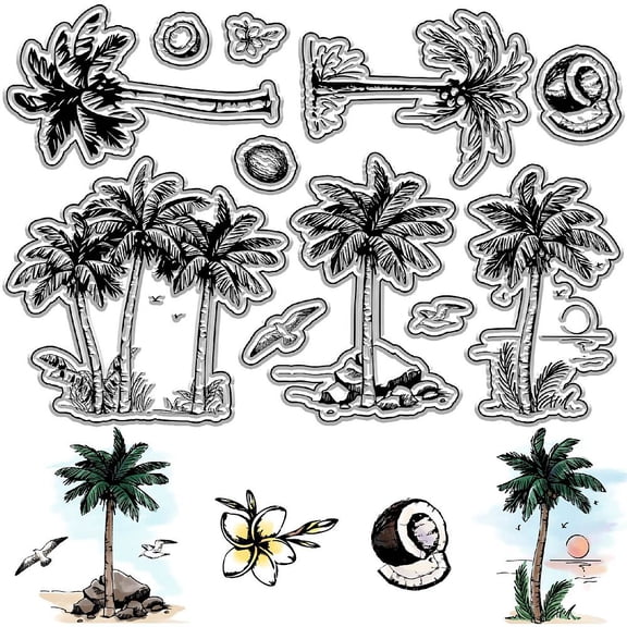 Tree Clear Stamps Plants Coconut Palm Seagull Bird Reusable Retro Transparent Silicone Stamp Seals