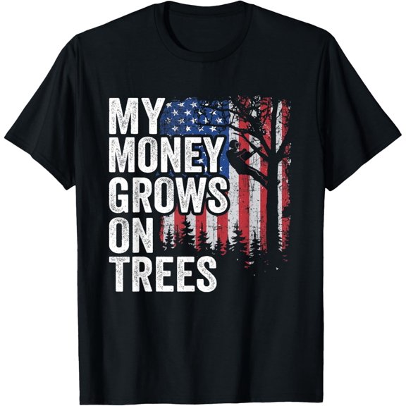 Tree Climbing American Flag Arborist My Money Grows On Trees T-Shirt100% cotton