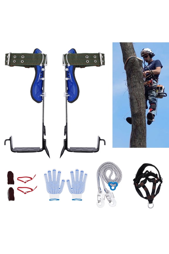 Tree Climbing Gear Assembly with Adjustable Climbing Belt &Spikes & Gloves Equip 330lbs Capacity for Felling Trees, Picking Fruit, Bush Survival