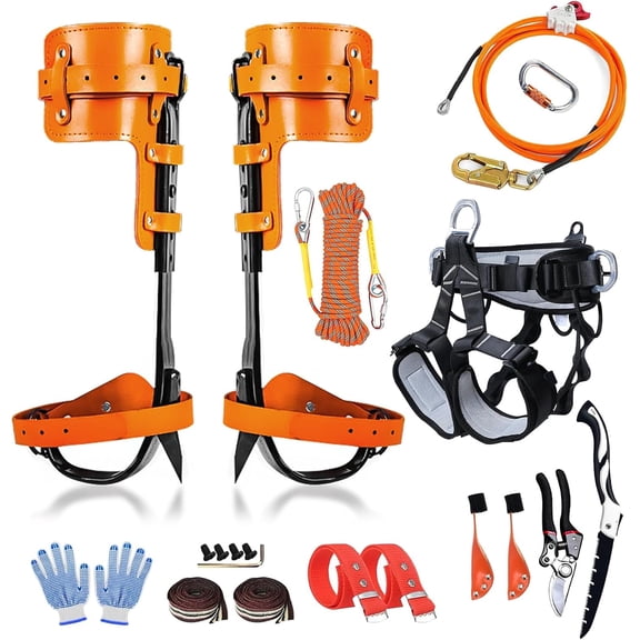 Tree Climbing GearTree Climbing Spikes, Tree Climbing Gear with Adjustable Climbing Straps and Steel Core Flip Line, Rock Climbing Kit with Triple Lock Lanyard Adjuster
