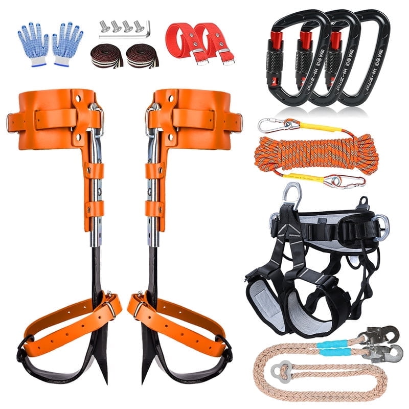 Tree Climbing GearTree Climbing Spikes, Tree Climbing Gear with Adjustable Climbing Straps and Steel Core Flip Line, Rock Climbing Kit with Triple Lock Lanyard Adjuster